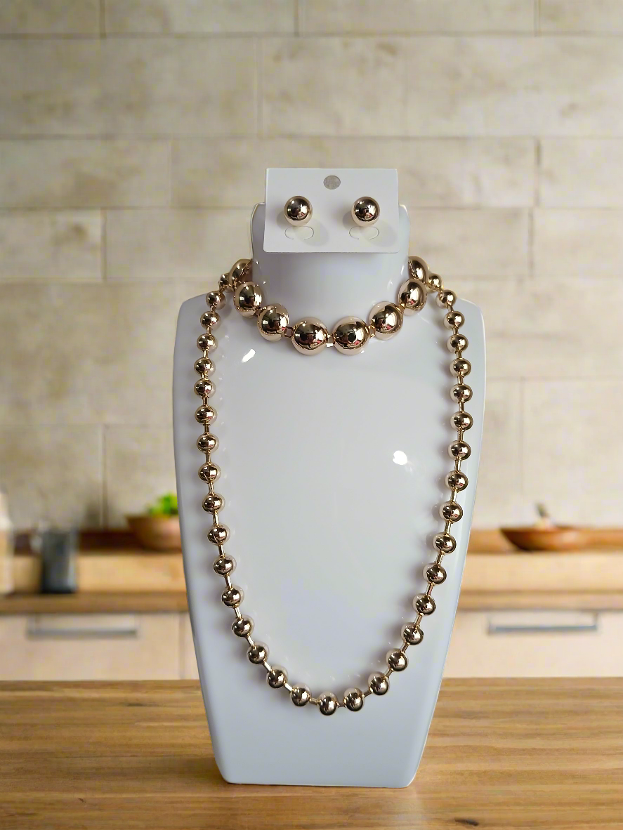 Luz de Balines – Set de Collar, Pulsera y Aretes en Oro Laminado