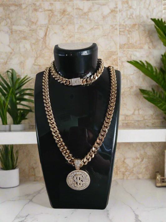 Mónaco Luxe – Set de Gargantilla y Pulsera con Dije de Éxito