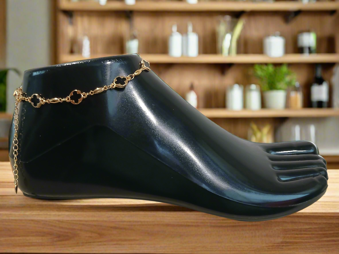 Tobillera Trébol Nocturno – Oro Laminado 14k