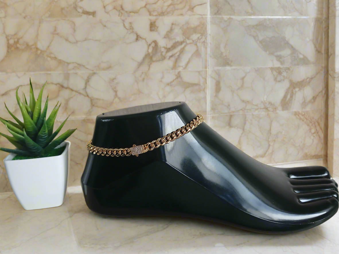 Mónaco Soleil – Tobillera Laminada 14K de 10"